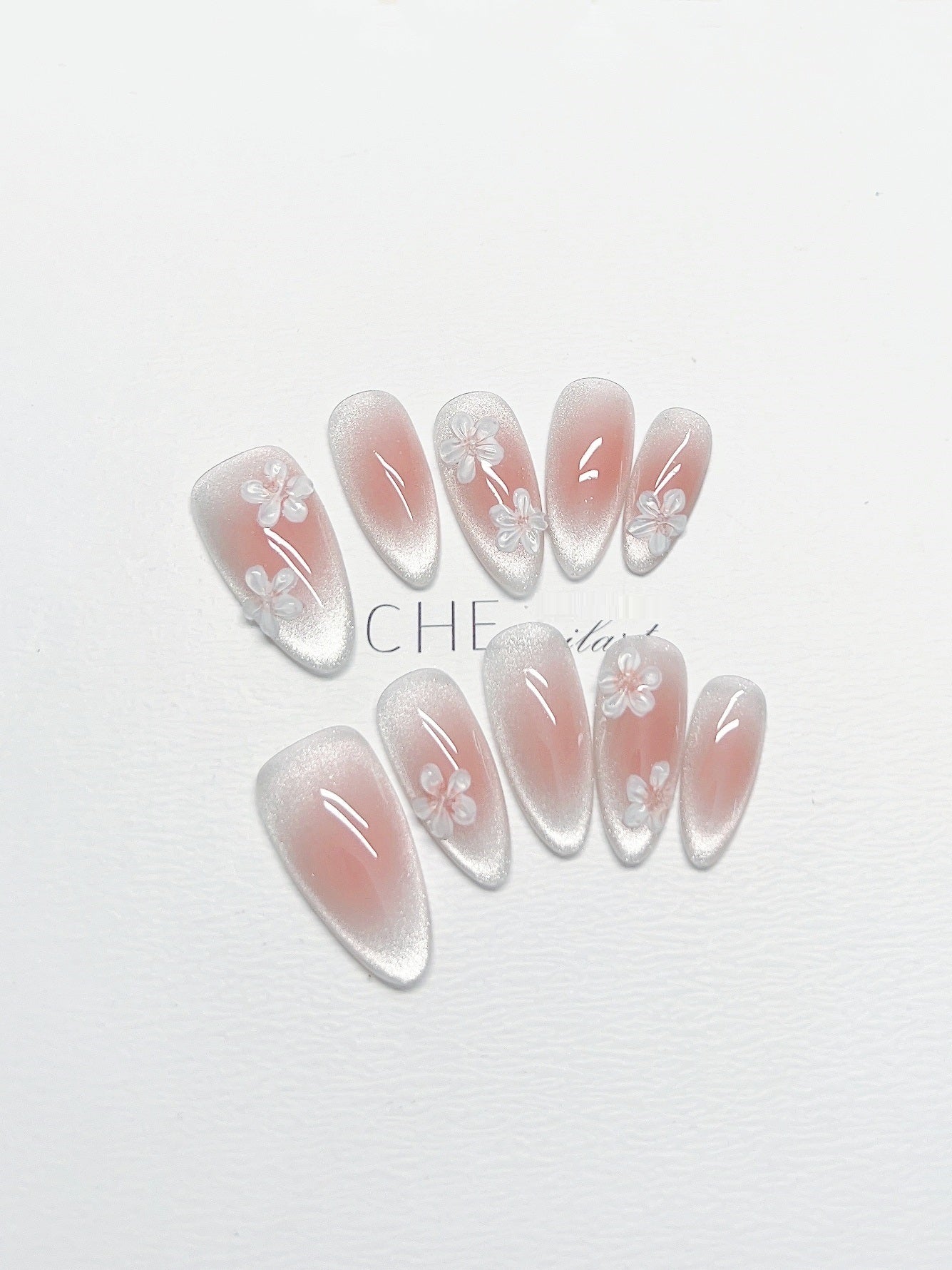 Flower Style White Finished Almond Nail Stickers