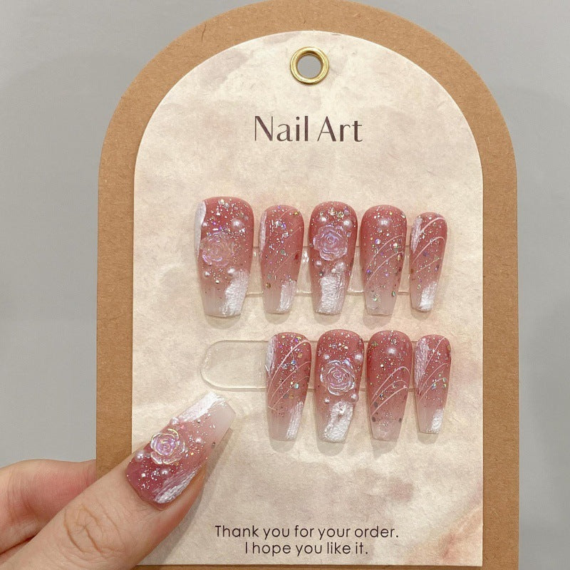 Rose Glitter Faux Nail Set