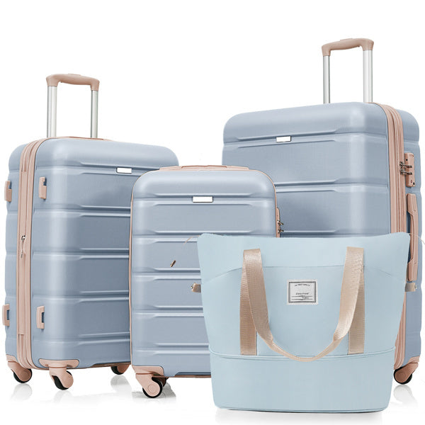 4-piece Luggage Set, 20 Inches With USB Port, Expandable ABS Durable Suitcase With Travel Bag, Cup Holder, ABS Hard Shell Luggage With Rotating Wheels