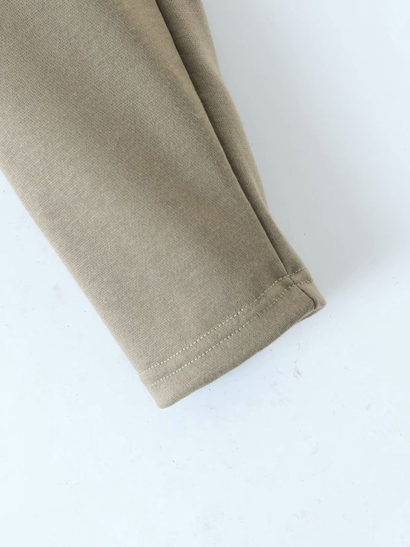 Small Collar Flannel Sleeve Jogger  Sweater Pants