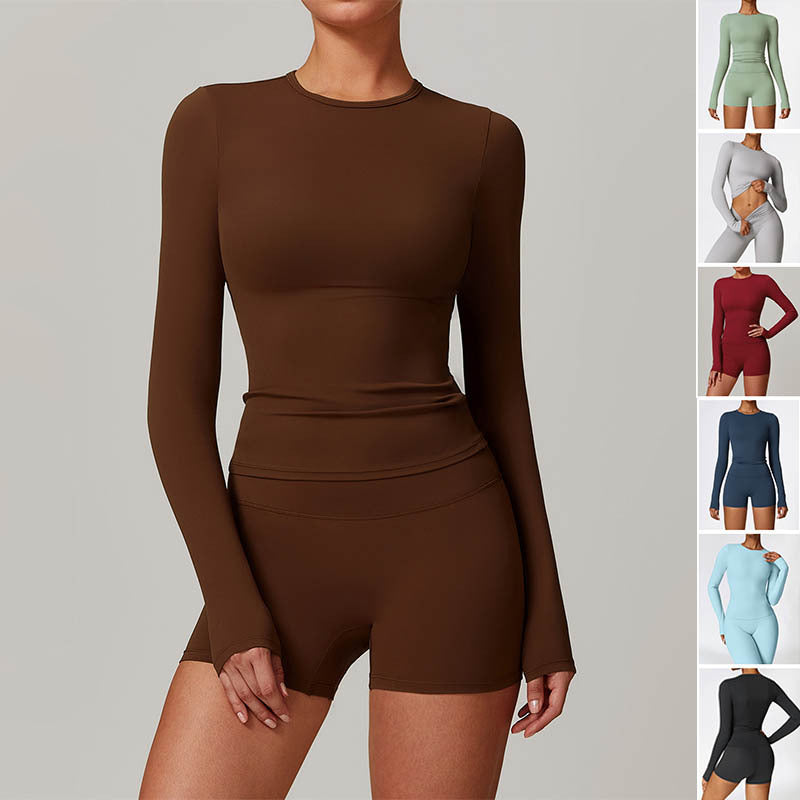Women's Slim Yoga Suits Long Sleeve Pullover Top And Shorts Fashion Fitness Sports Clothing For Women