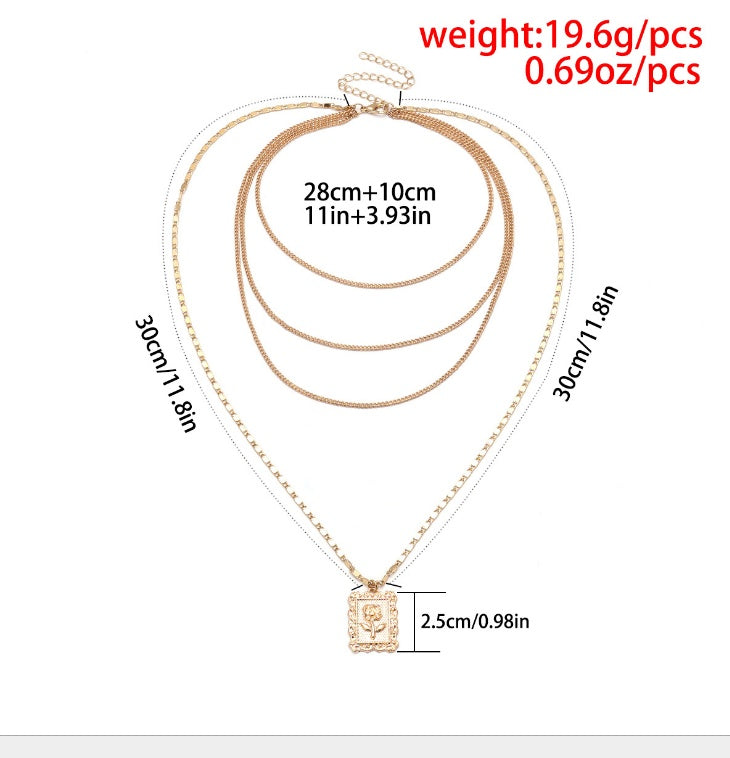 European and American cross-border fashion accessories Simple multi-layer pendant accessories multi-layer chain rose ID clavicle necklace