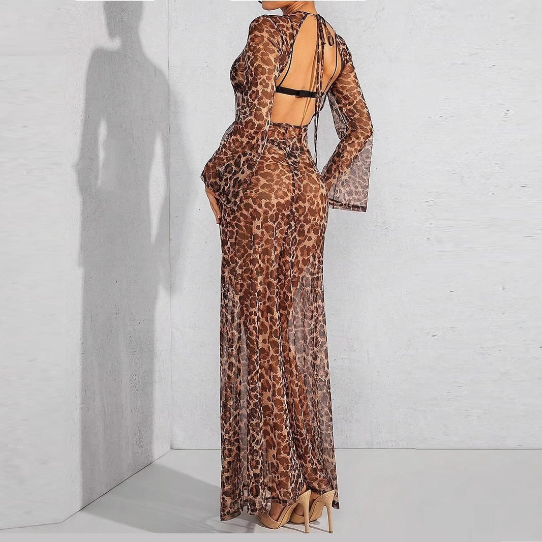 Sheer Mesh Graphic Print Sun Protection Seaside Vacation Beach Dress