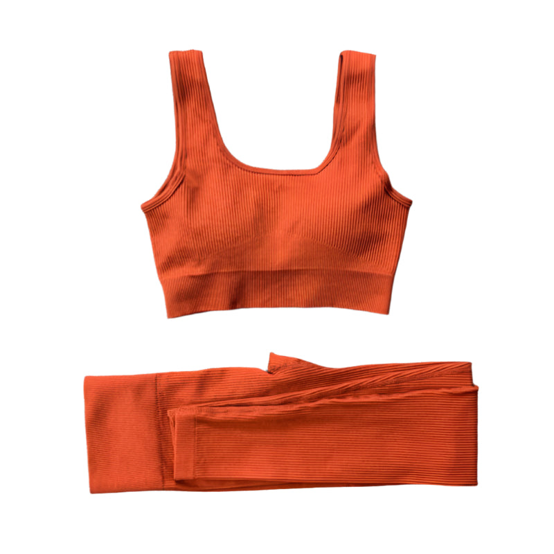 2pc Ribbed Yoga Set Seamless Bra Tank Top Butt Lifting High Waist Leggings