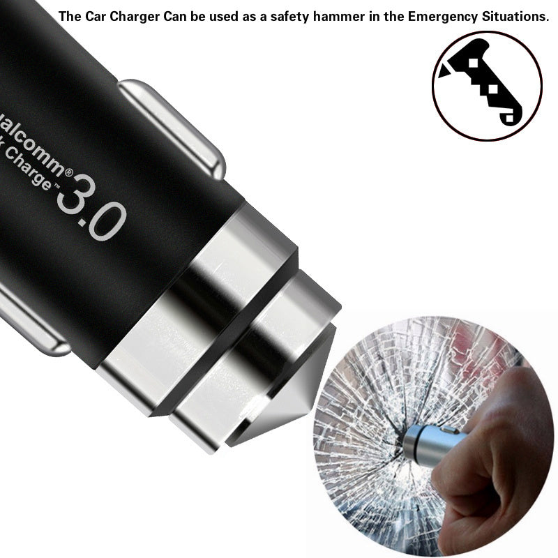 Metal safety hammer car charger QC 3.0