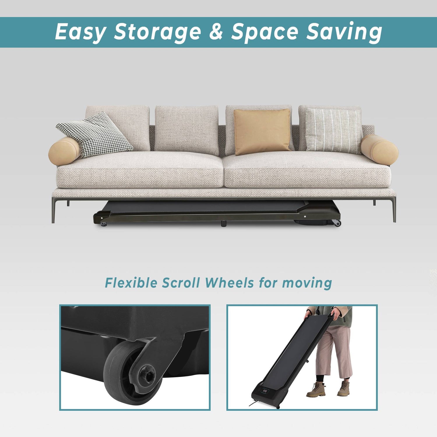 2 In 1 Under Desk Electric Treadmill With Bluetooth APP Walking Jogging Machine