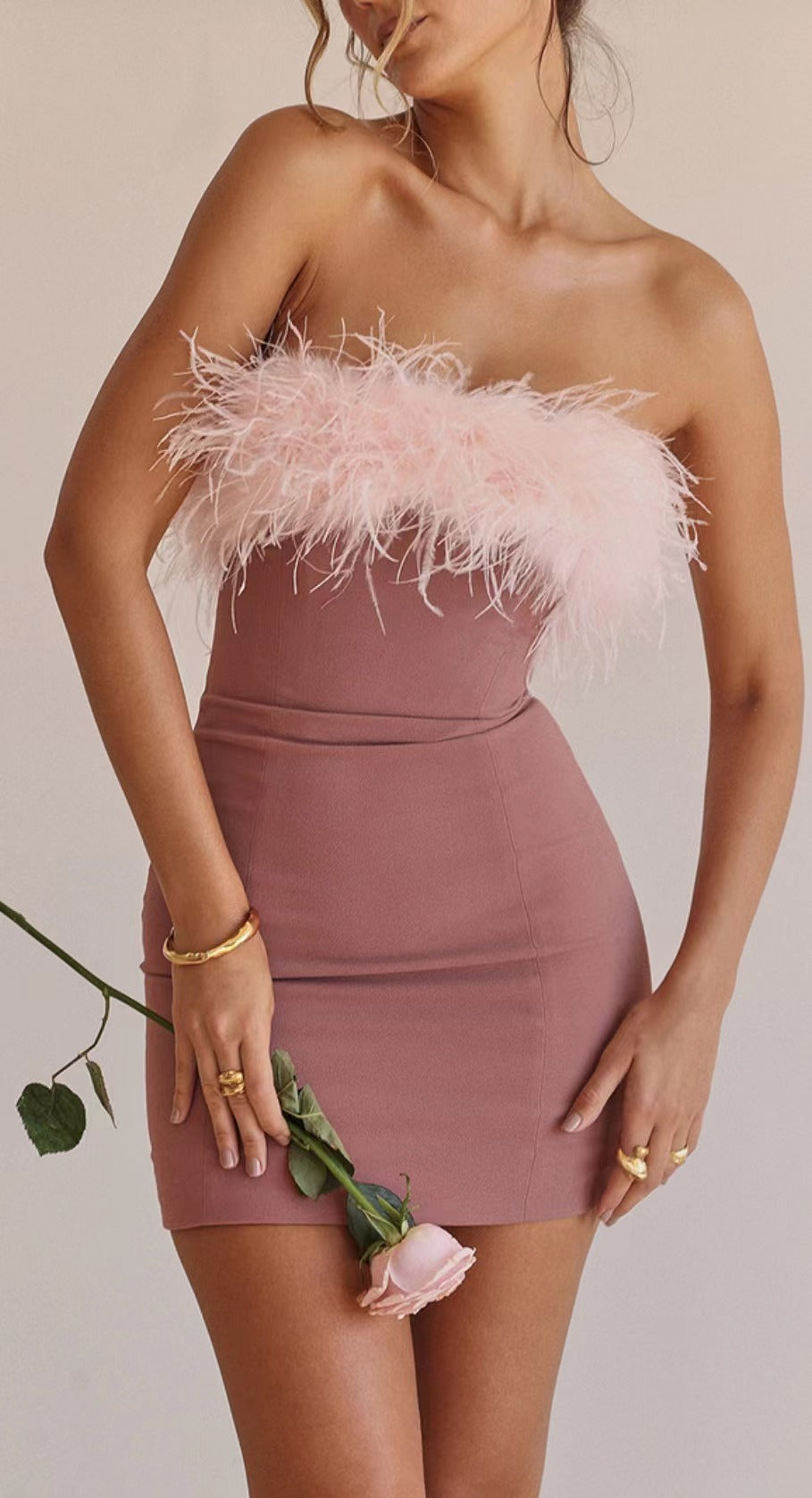 Off-shoulder Evening Dress Feather Socialite Dress