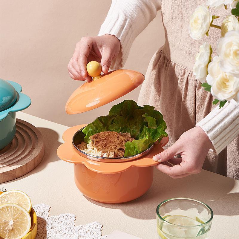 Home Cute Sunflower Stainless Steel Dorm Instant Noodle Bowl With Lid