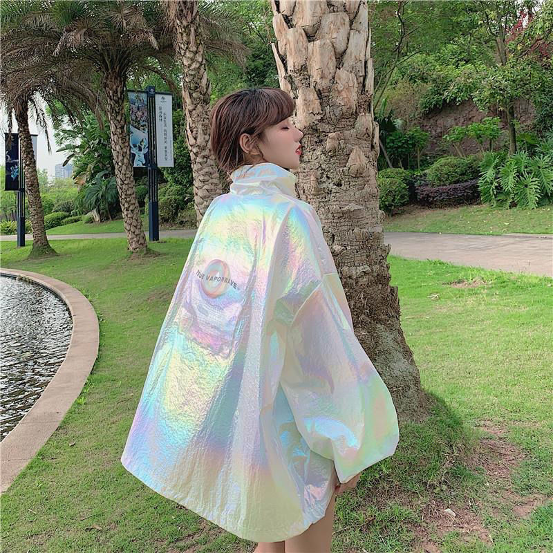Women's Oversized Sun Protection Clothing Loose And Thin, Shiny Laser Short Coat Top