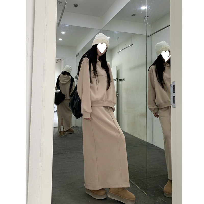 Korean Casual Relaxed Fit Sweatshirt Skirt Set
