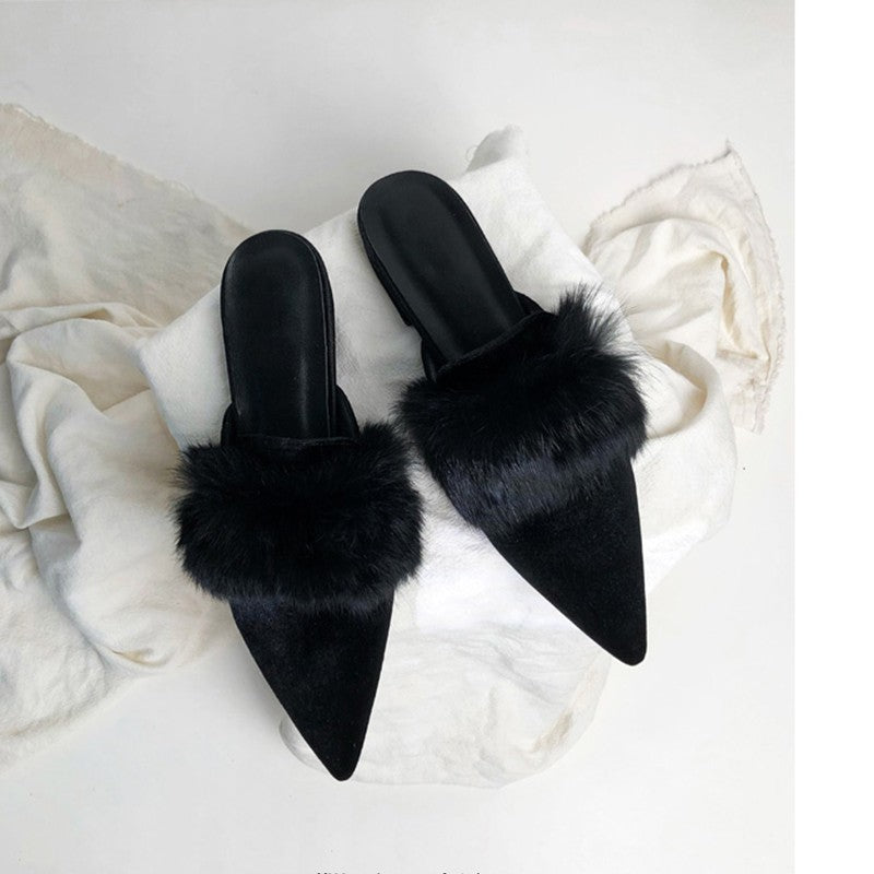 Closed Toe Half Slippers Women's Fur Pointed Mink Fur Fashion Outerwear