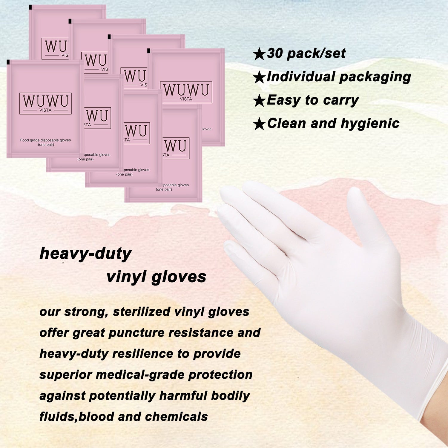 WUWUVISTA 30 Pairs Individually Packaged Disposable Nitrile Gloves New Food Grade TPE Latex Gloves Non-Slip Gloves Wax Accessories
