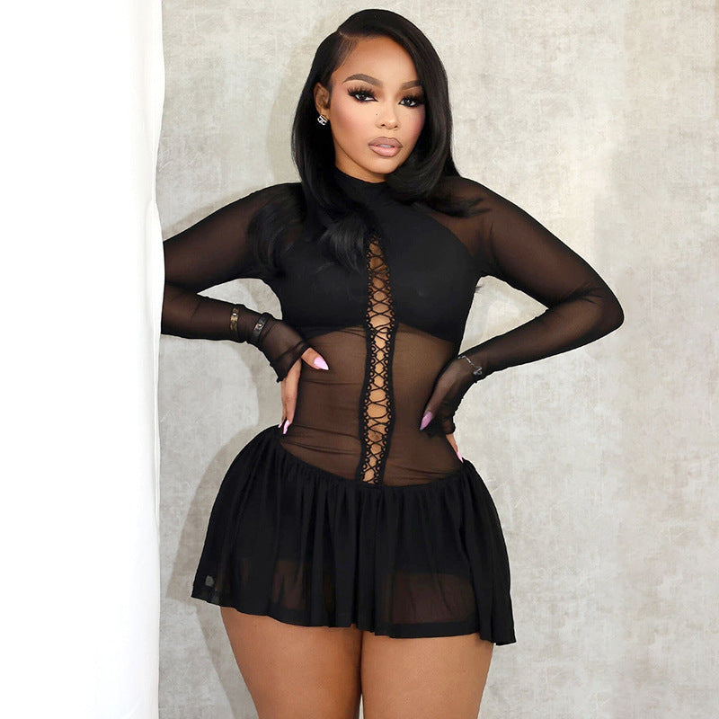 Sheer Laced-Front Mini Dress