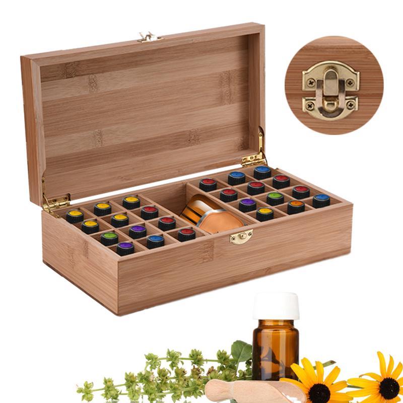 Bamboo Wood 25 Grid Essential Oil Storage Box