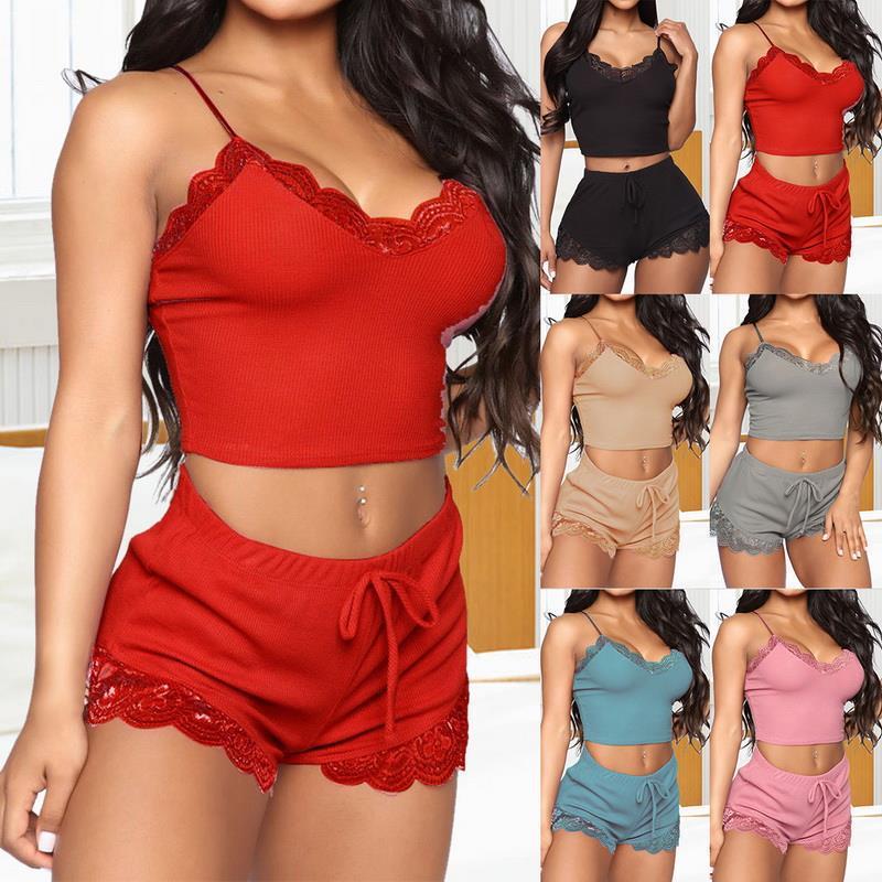 Women's Lace Trim Lingerie Shorts Set