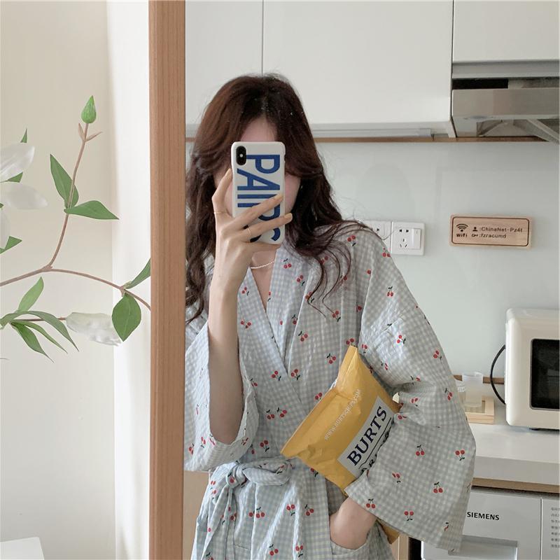 Plaid Cherry Full Length Bathrobe