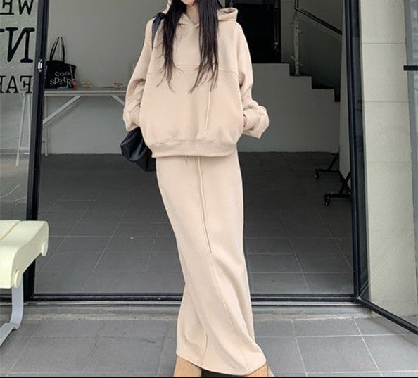 Korean Casual Relaxed Fit Sweatshirt Skirt Set