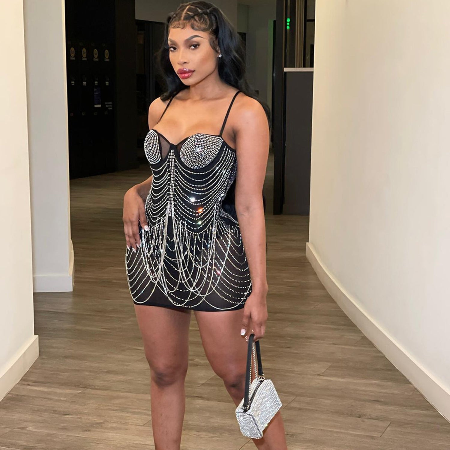 Sheer Chain-Detail Dress