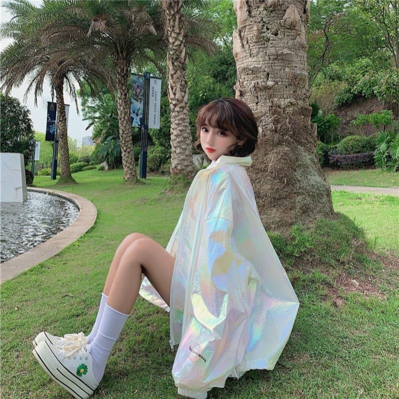 Women's Oversized Sun Protection Clothing Loose And Thin, Shiny Laser Short Coat Top
