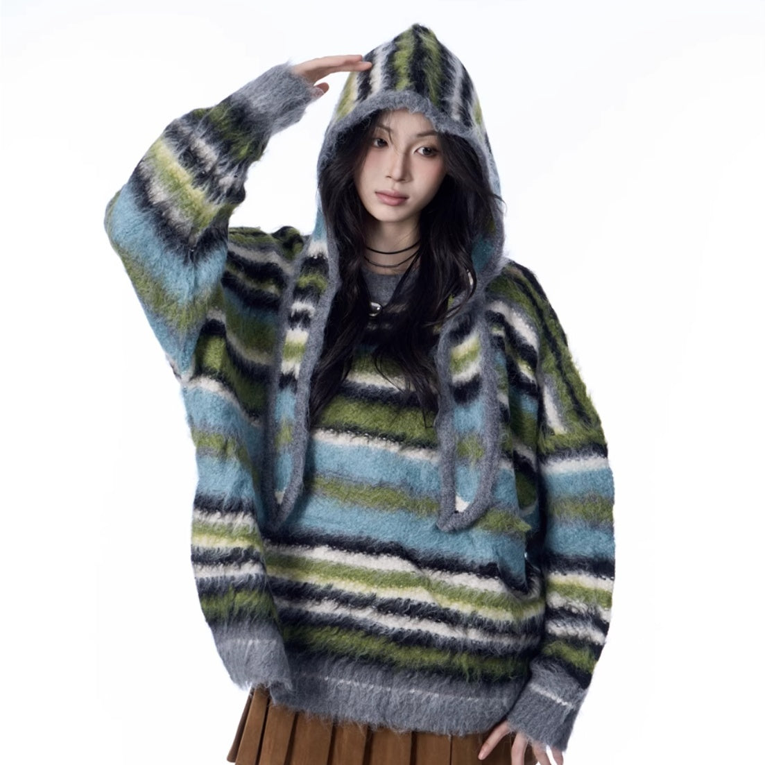 Striped Idle Style Mohair Women's Scarf Hat Sweater