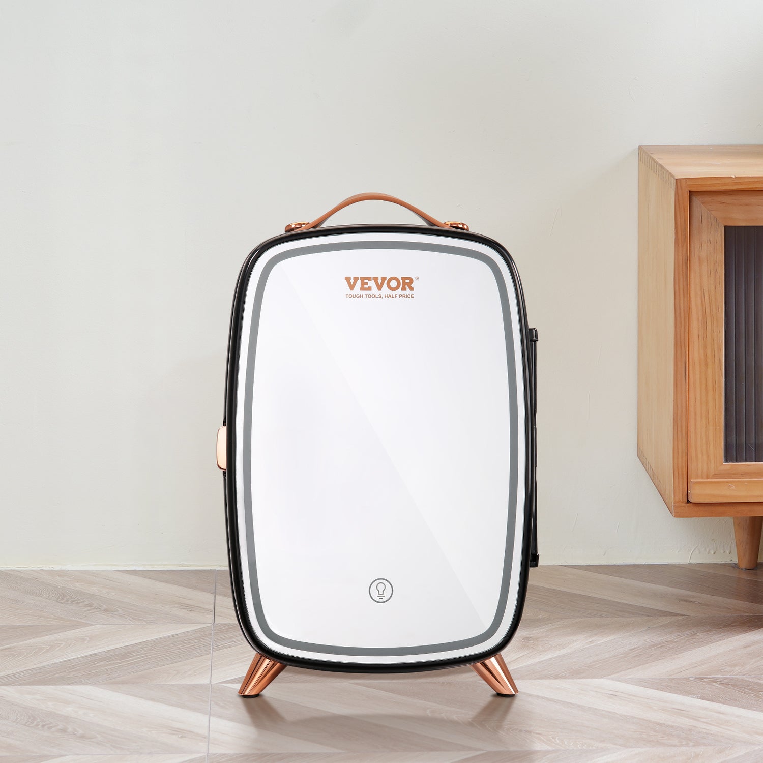 Vevor Black Mini Fridge, 6L Skincare Fridge With LED Light And HD Mirror, AC DC Makeup Fridges For Skin Care, Cosmetic Storage, Chill Face Mask Drink,  Small Refrigerator For Bedroom Dorm Desktop, Black