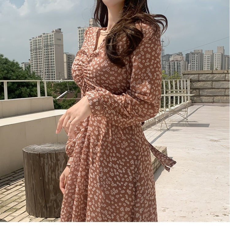 Retro Tea Break Green Floral Chiffon Dress