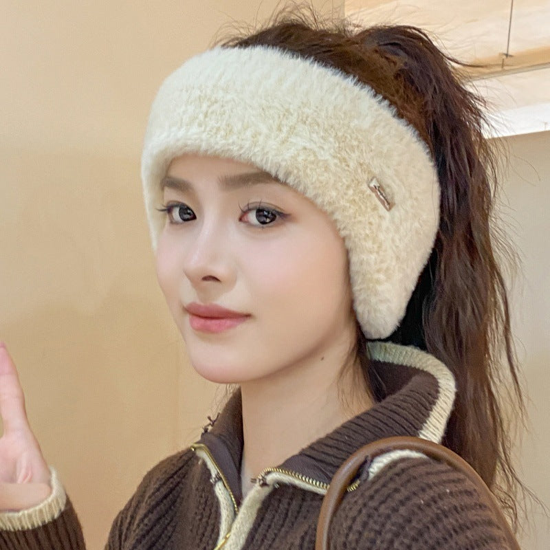 Headband Earmuffs Hat Winter Warm Plush Air Top Knitted Hat