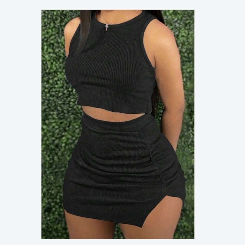 Ruche Crop Top and Bodycon Skirt Set