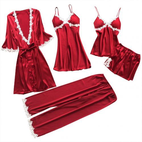 Lace-Trim Satin Nightwear 5-Pc Set