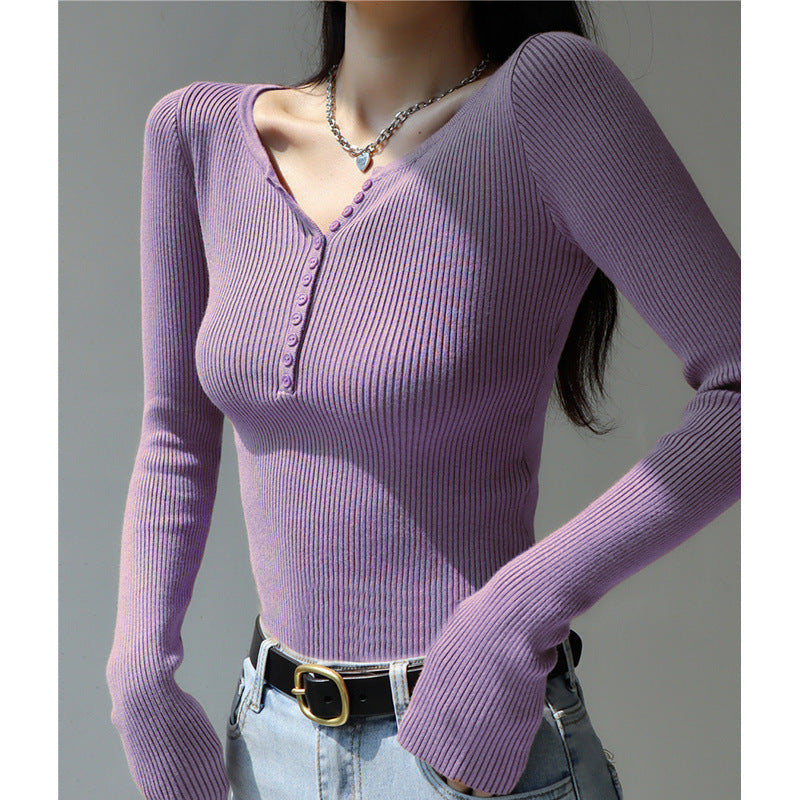 Slim Fit Slimming Knitted Top Versatile Trendy