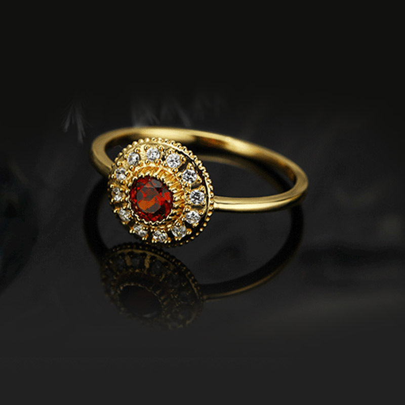 Natural garnet compass ring
