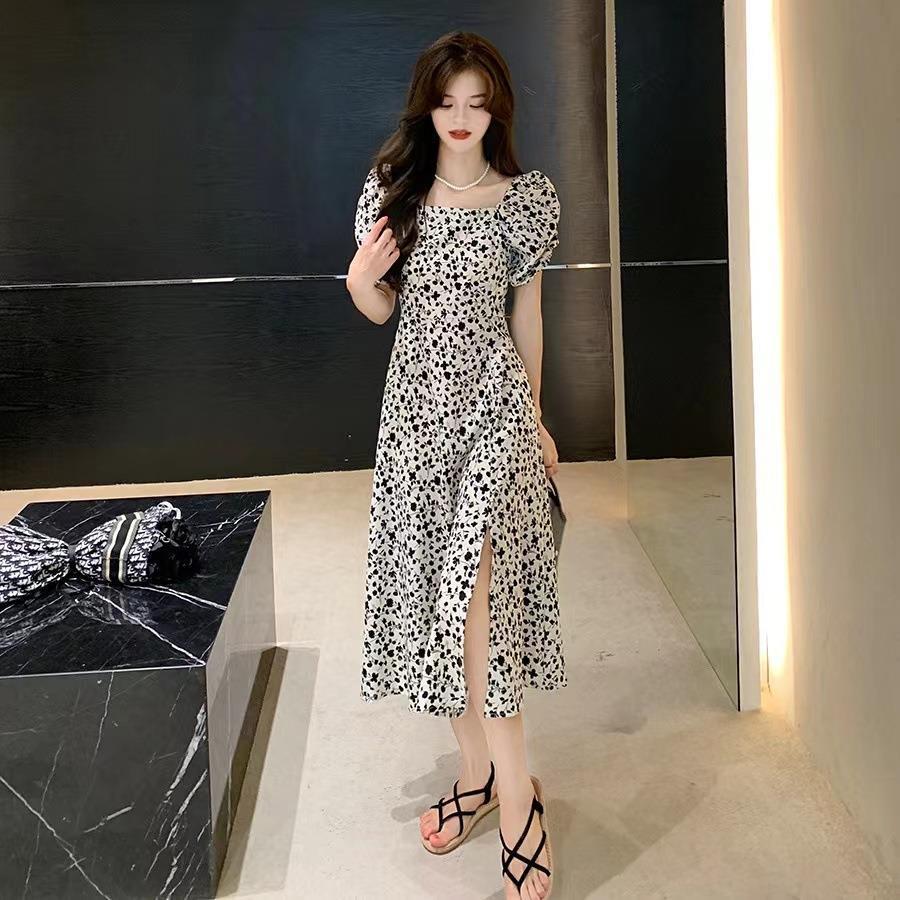 Summer Tea Break Beautiful High-grade Temperament French Square Collar Dress