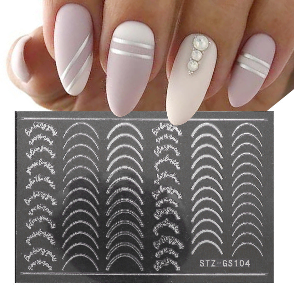 Gold And Silver French Style Imitation Metal Accessories Line Adhesive Nail Stickers