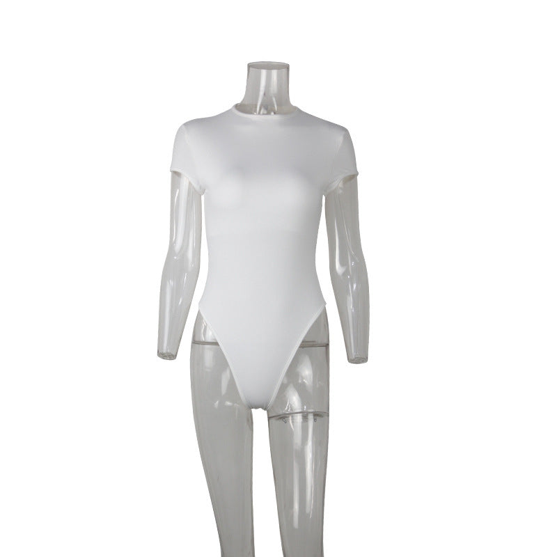 Spring New Fashion Zip Short Sleeve Jumpsuit