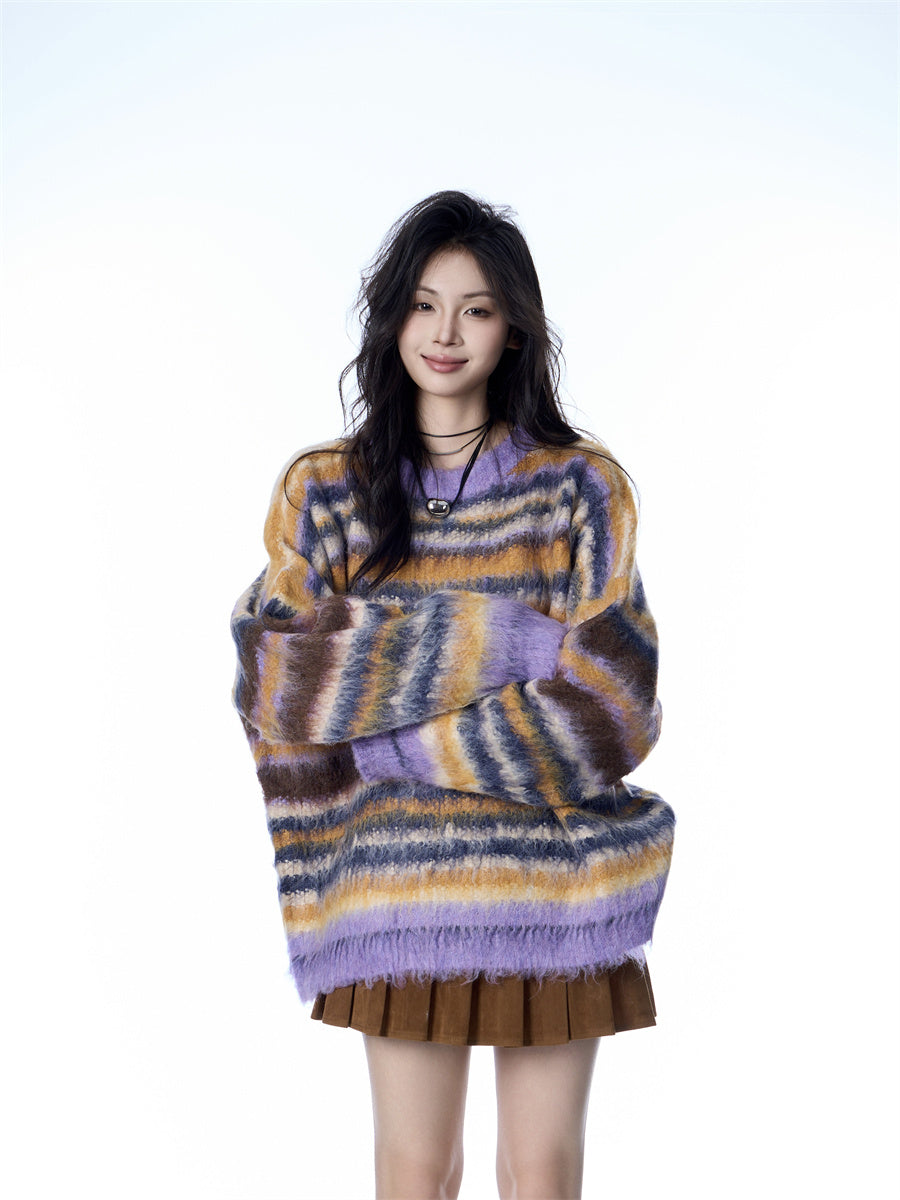 Striped Idle Style Mohair Women's Scarf Hat Sweater