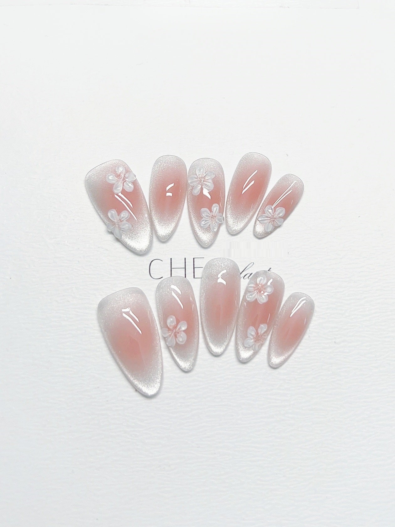 Flower Style White Finished Almond Nail Stickers