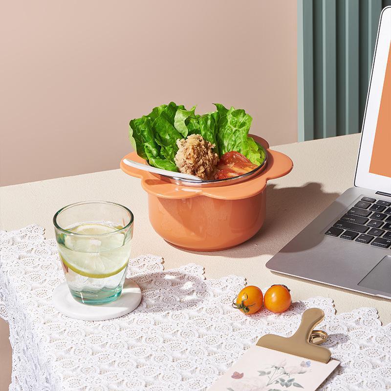 Home Cute Sunflower Stainless Steel Dorm Instant Noodle Bowl With Lid