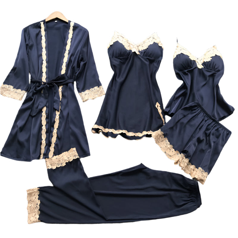 5-Piece Lace Trim Sleepwear Set: Nightgown, Cami, Shorts, Pants, Robe
