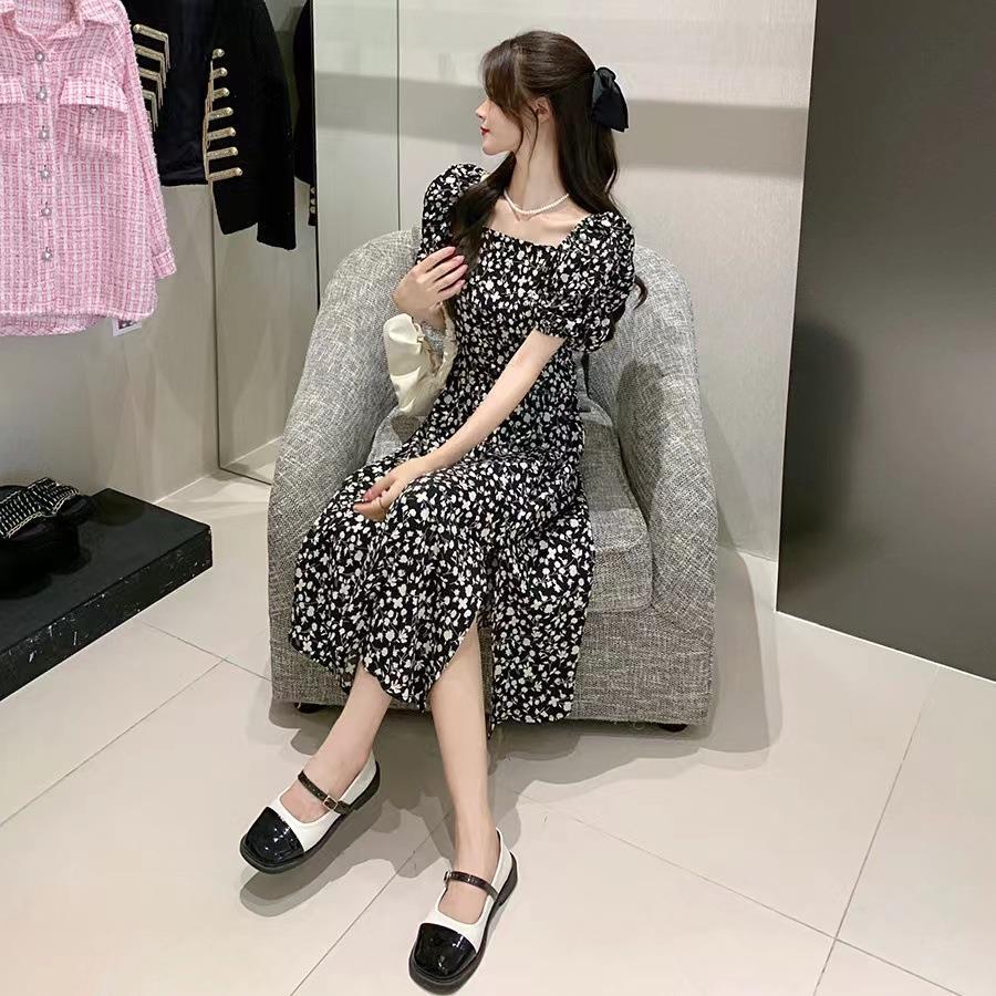 Summer Tea Break Beautiful High-grade Temperament French Square Collar Dress