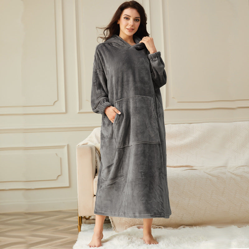 Hooded Pullover Robe with Front Pouch