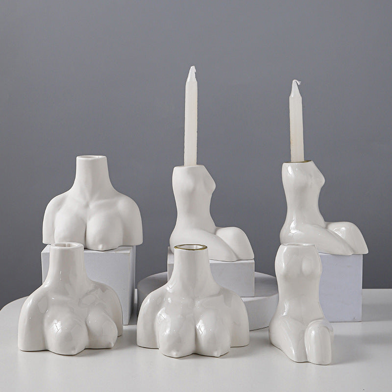 Creative Body Art White Candle Cup Hotel Desktop Simple Ceramic Ornaments