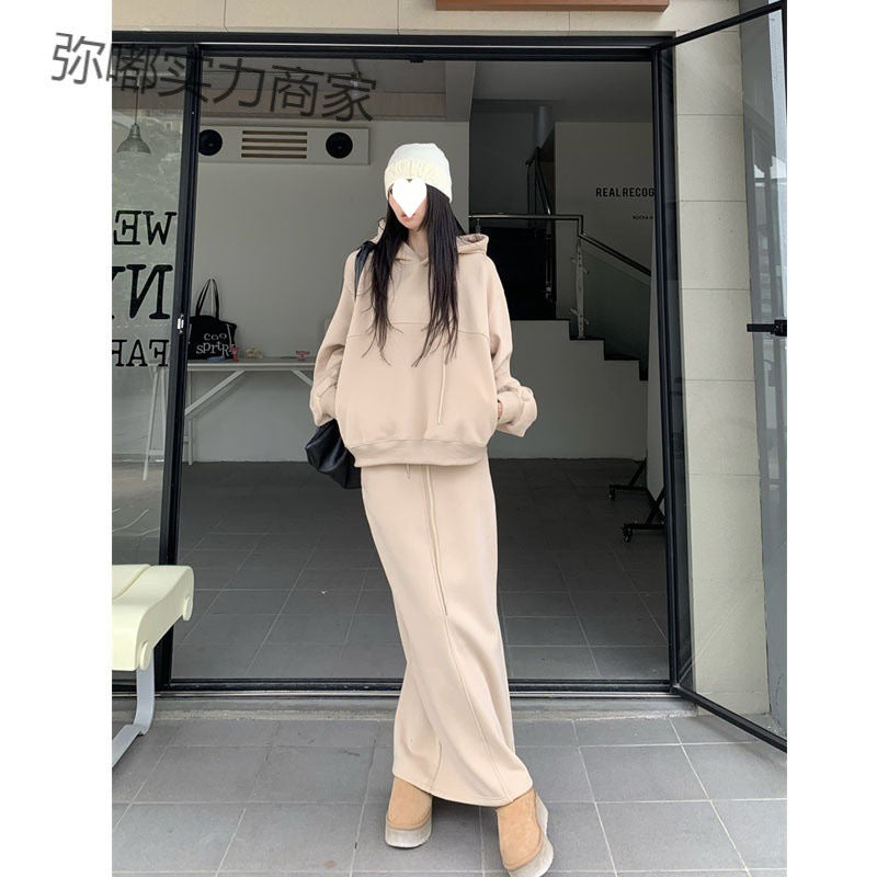 Korean Casual Relaxed Fit Sweatshirt Skirt Set
