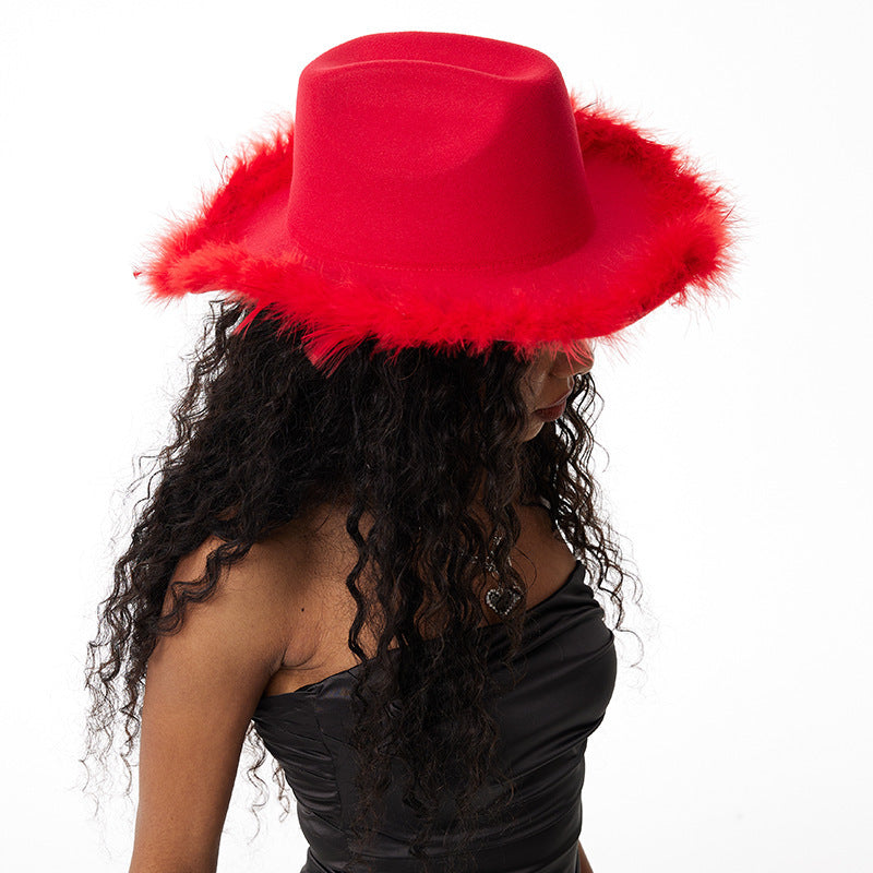 Women's Retro Black Woolen Big Brim Top Hat Fur Felt Hat