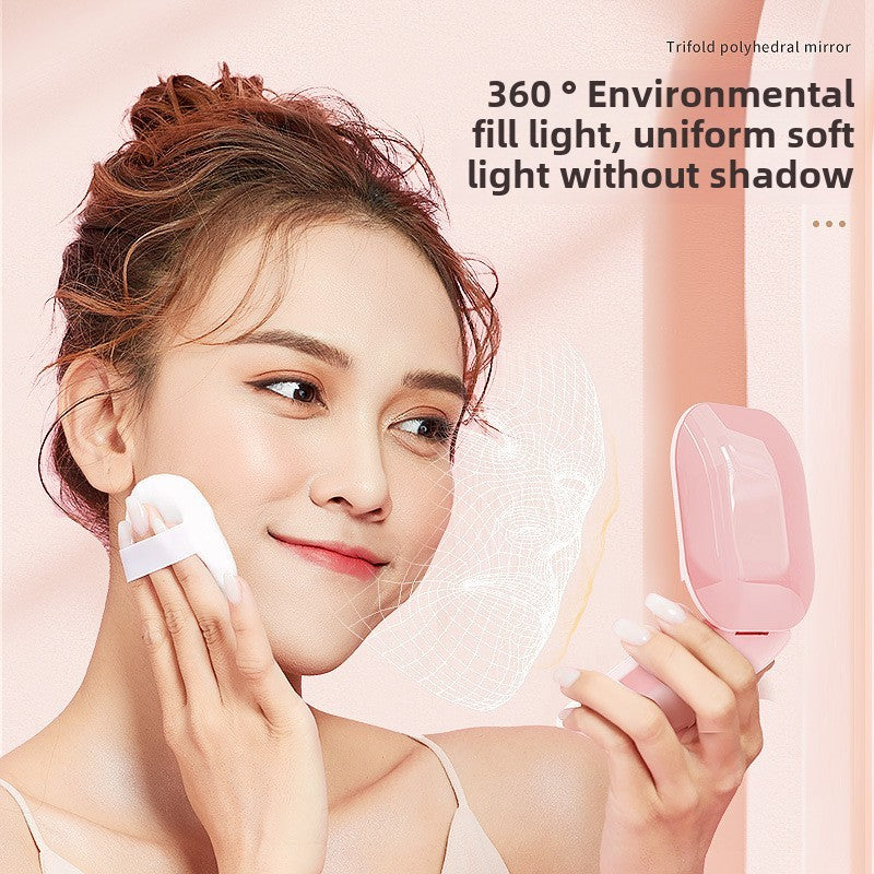 Pocet Makeup Mirror Touch Compact 3-Color LED Mini Foldable Cosmetic Makeup Mirror with Light Magnifying Small Pocket Travel