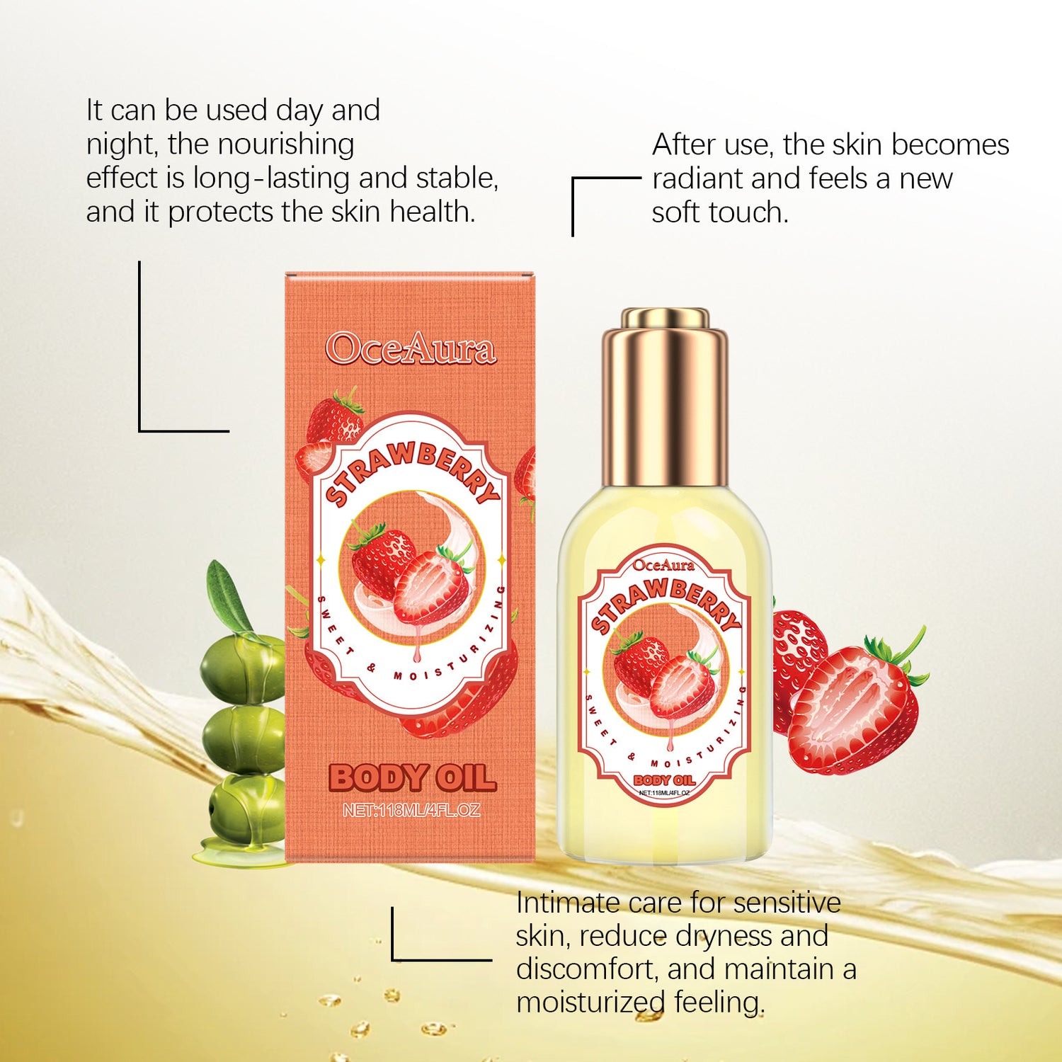 Strawberry Flavor Body Moisturizing Treatment Oil Mild