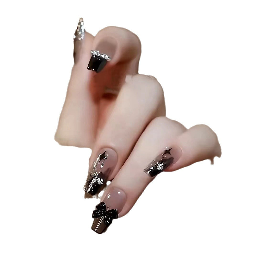 Black Ice Transparent Dark Gradient Bow Manicure