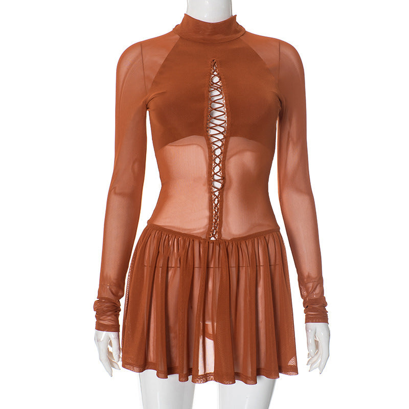 Sheer Laced-Front Mini Dress