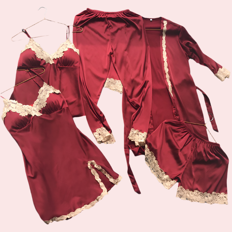 5-Piece Lace Trim Sleepwear Set: Nightgown, Cami, Shorts, Pants, Robe
