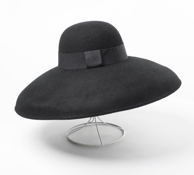 Classic Style Black Pure Wool Tilted Wide Brim Hat for Women