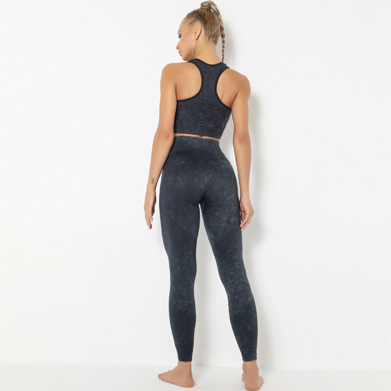 2-Pc Mineral Wash Tank Top and Leggings Yoga Set